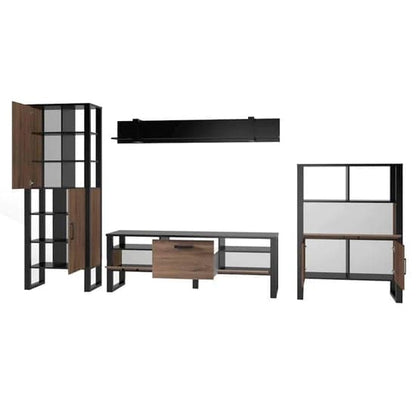 North Okapi Walnut Living Room Furniture Set with Coffee Table, TV Stand, and Display Cabinet