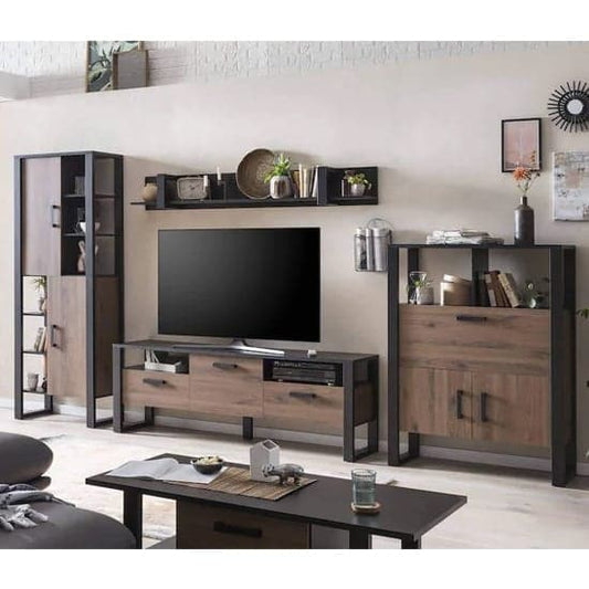 North Okapi Walnut Living Room Furniture Set with Coffee Table, TV Stand, and Display Cabinet