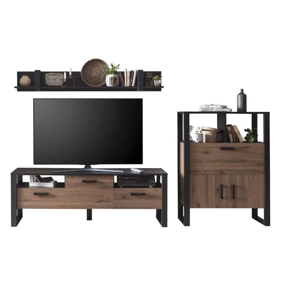 Okapi Walnut 3-Piece Wooden Living Room Furniture Set with Coffee Table, TV Stand, and Display Cabinet