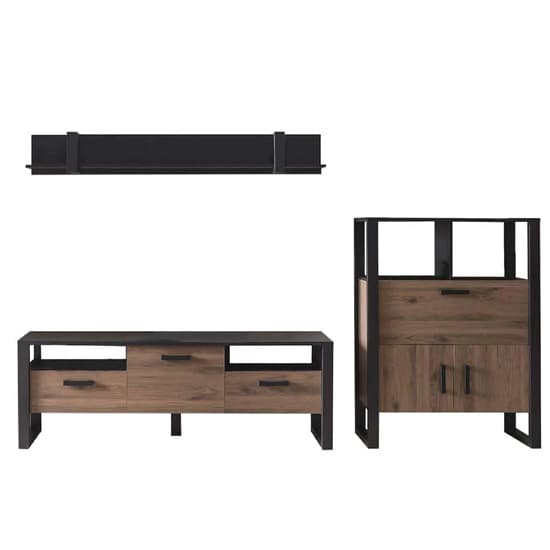 Okapi Walnut 3-Piece Wooden Living Room Furniture Set with Coffee Table, TV Stand, and Display Cabinet