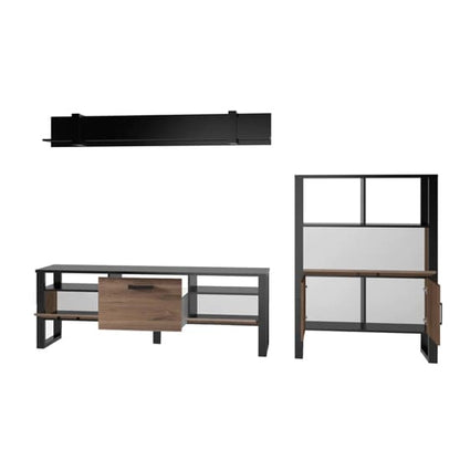 Okapi Walnut 3-Piece Wooden Living Room Furniture Set with Coffee Table, TV Stand, and Display Cabinet