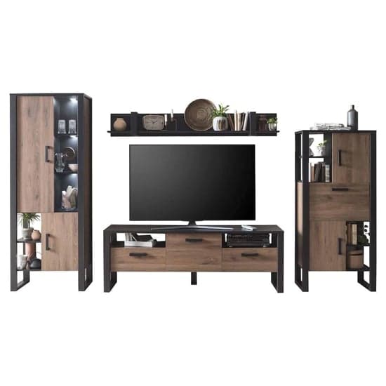 Modern Okapi Walnut Living Room Furniture Set with LED Lighting – Coffee Table, TV Stand & Display Cabinet