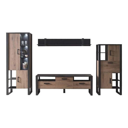 Modern Okapi Walnut Living Room Furniture Set with LED Lighting – Coffee Table, TV Stand & Display Cabinet