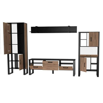 Modern Okapi Walnut Living Room Furniture Set with LED Lighting – Coffee Table, TV Stand & Display Cabinet