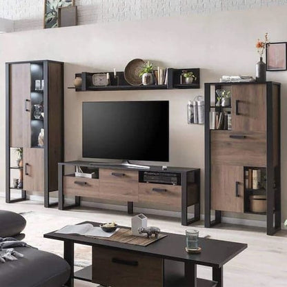 Modern Okapi Walnut Living Room Furniture Set with LED Lighting – Coffee Table, TV Stand & Display Cabinet