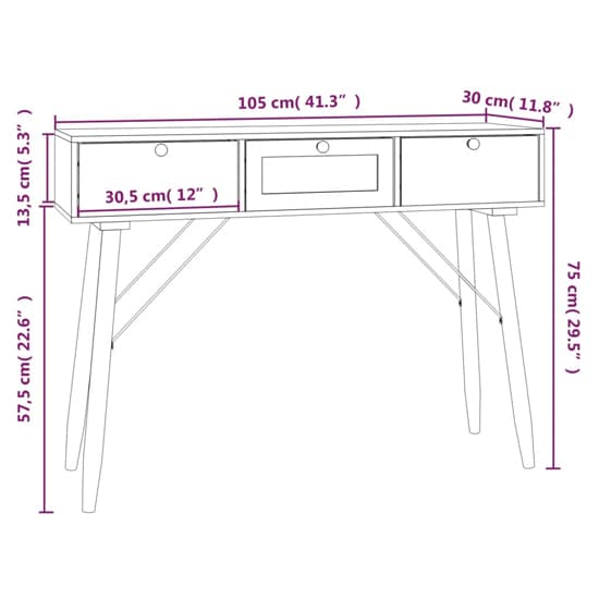 Furco Nova White Console Table with 3 Drawers for Entryway and Living Room