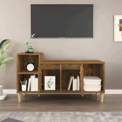 Smoked Oak Wooden TV Stand with Storage Doors for Living Room