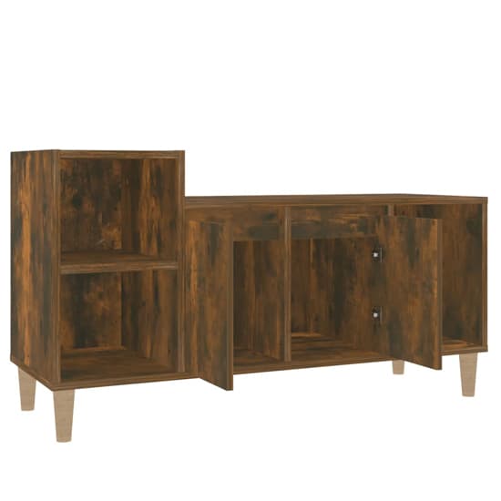 Smoked Oak Wooden TV Stand with Storage Doors for Living Room