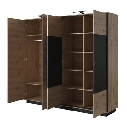 Novi Wooden Wardrobe Hinged 4 Doors In Artisan Oak With LED