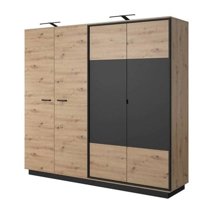 Novi Wooden Wardrobe Hinged 4 Doors In Artisan Oak With LED