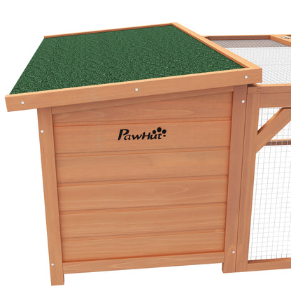 PawHut Rabbit Hutch Outdoor Guinea Pig Hutch with Run Small Animal Off-ground Duck House Hideaway Backyard with Openable Roof 125.5 x 100 x 49cm Orange