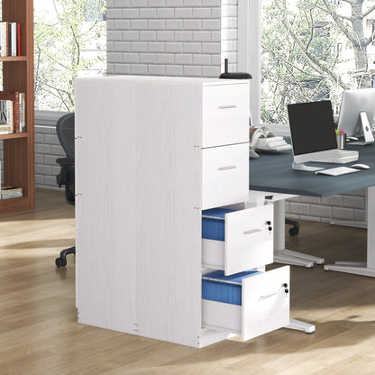 HOMCOM our-Drawer Lockable Filing Cabinet - White Wood Effect