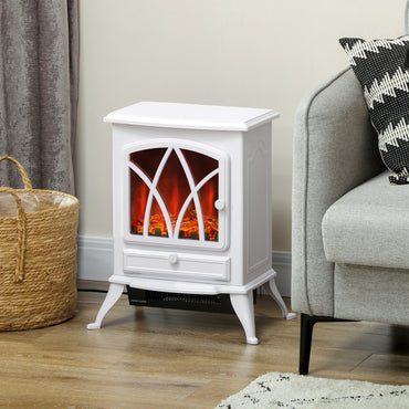 HOMCOM kW-2kW Vintage Electric Fireplace Heater - White