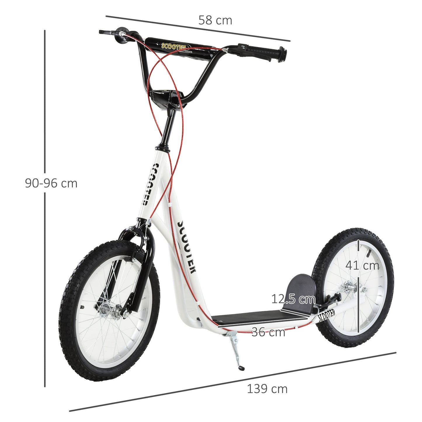 HOMCOM ick Scooters for Kids with Adjustable Height, Anti-Slip Deck, Dual Brakes, Rubber Tyres, for Boys and Girls Aged 5+ Years Old - White