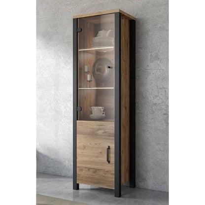 Oaxaca Display Cabinet Tall 2 Doors In Appenzeller Oak With LED