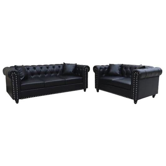 Oaxaca Leather Chesterfield 3+2 Seater Sofa Set In Black