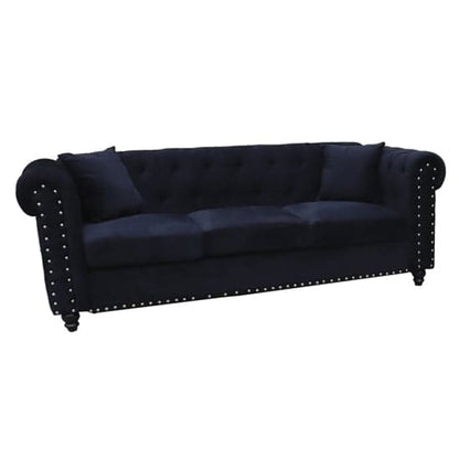 Black Plush Velvet 3+2 Seater Chesterfield Sofa Set by FURCO