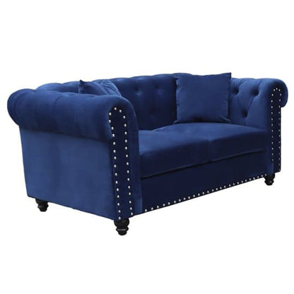 Oaxaca Blue Plush Velvet 3+2 Sofa Set - Modern Chesterfield Design