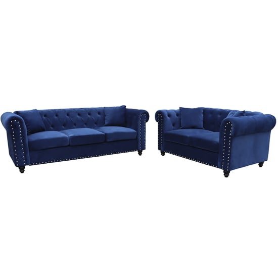 Oaxaca Blue Plush Velvet 3+2 Sofa Set - Modern Chesterfield Design