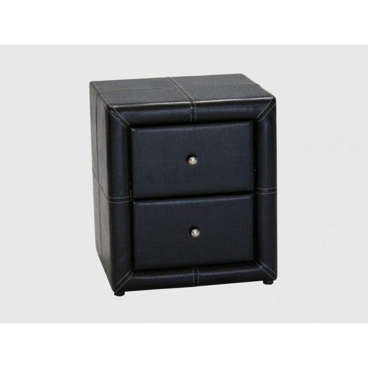 Valparaiso Black PU Bedside Table with 2 Drawers & Leather Accents - Stylish Storage Solution