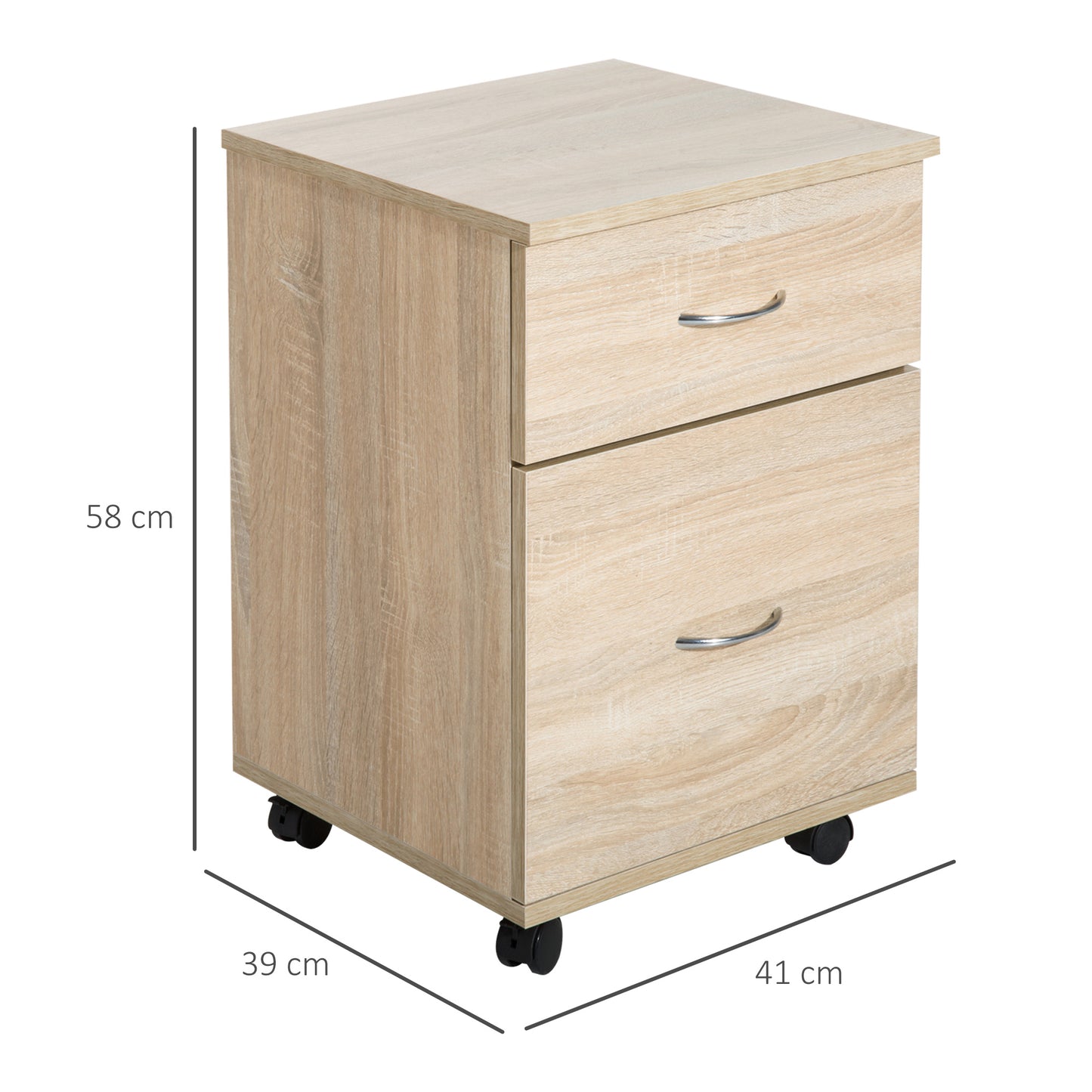 HOMCOM wo Drawer Filing Cabinet with Wheels- Oak