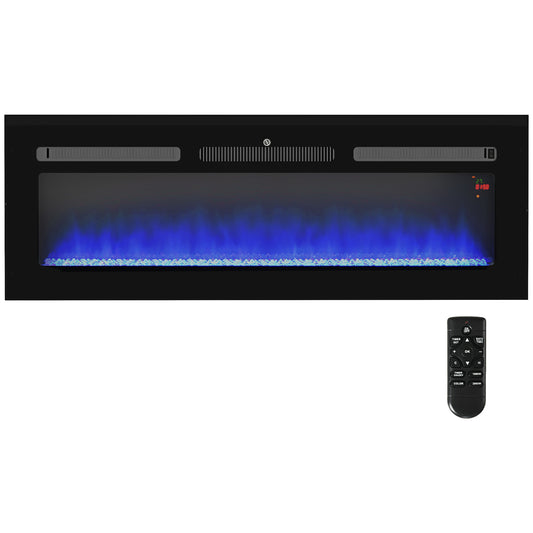 HOMCOM 27cm Electric Fireplace, 2000W Recessed and Wall Mounted Electric Fire with Remote Control, 9 Flame Colour and Crystal, Black