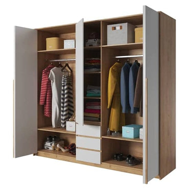 Olbia Wooden Wardrobe 3 Doors 3 Drawers In Golden Oak And White