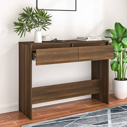 Brown Oak Console Table with 2 Drawers for Entryway and Living Room