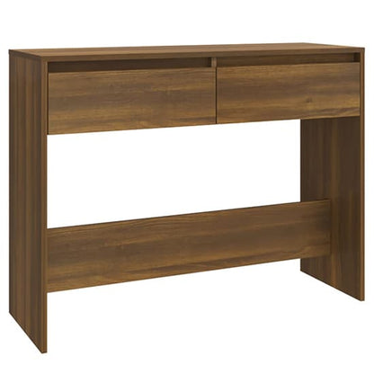 Brown Oak Console Table with 2 Drawers for Entryway and Living Room