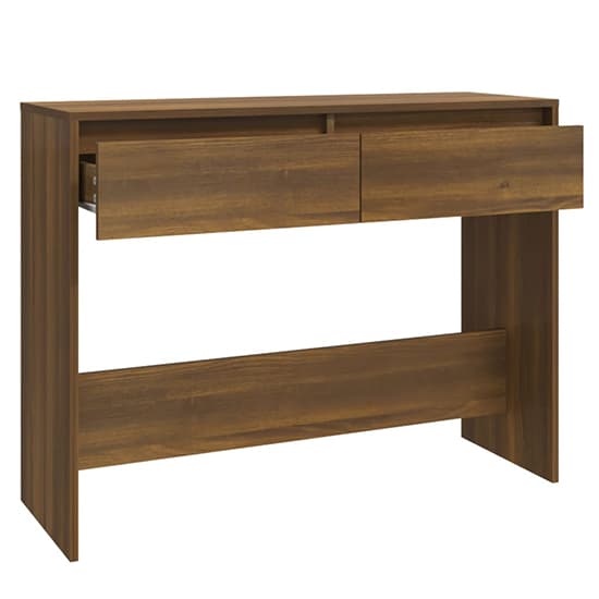 Brown Oak Console Table with 2 Drawers for Entryway and Living Room