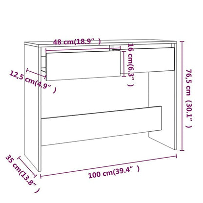 Brown Oak Console Table with 2 Drawers for Entryway and Living Room