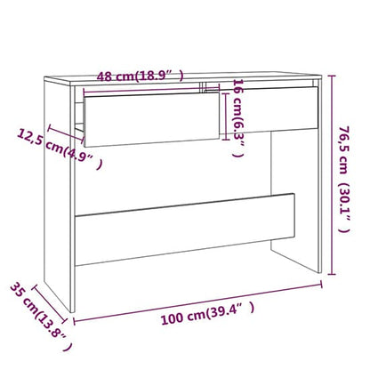 Smoked Oak Console Table with 2 Drawers for Entryway and Living Room Storage