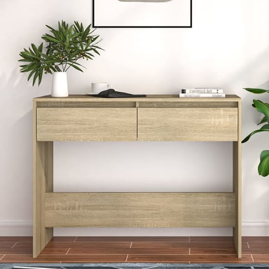 Olenna Sonoma Oak Console Table with 2 Storage Drawers for Entryway and Living Room