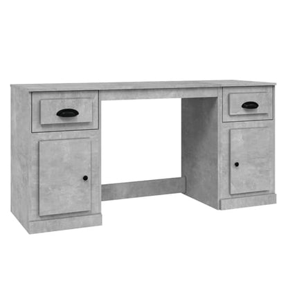 Modern Concrete Effect Computer Desk with Storage - Oliver Wooden Office Desk with 2 Doors and 2 Drawers