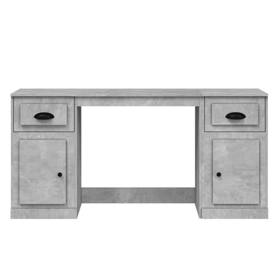 Modern Concrete Effect Computer Desk with Storage - Oliver Wooden Office Desk with 2 Doors and 2 Drawers