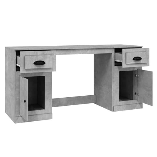 Modern Concrete Effect Computer Desk with Storage - Oliver Wooden Office Desk with 2 Doors and 2 Drawers