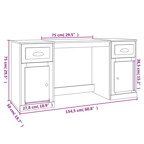 Modern Concrete Effect Computer Desk with Storage - Oliver Wooden Office Desk with 2 Doors and 2 Drawers