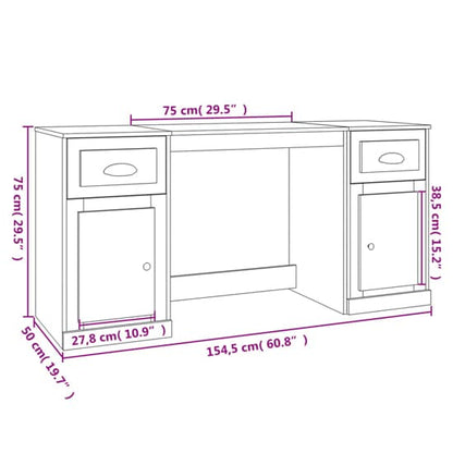 Smoked Oak Computer Desk with 2 Doors and 2 Drawers for Home Office