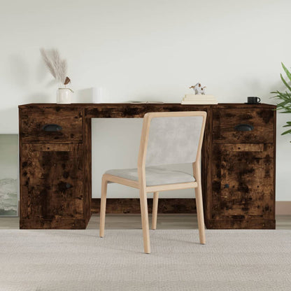 Smoked Oak Computer Desk with 2 Doors and 2 Drawers for Home Office