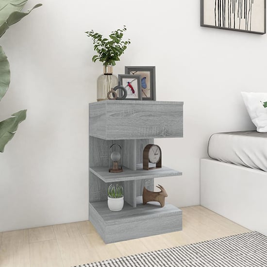 Oluina Wooden Bedside Cabinet With 1 Drawer In Grey Sonoma Oak