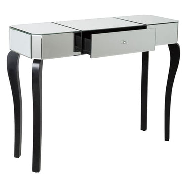 Orca Mirrored Glass Console Table With Black Wooden Legs