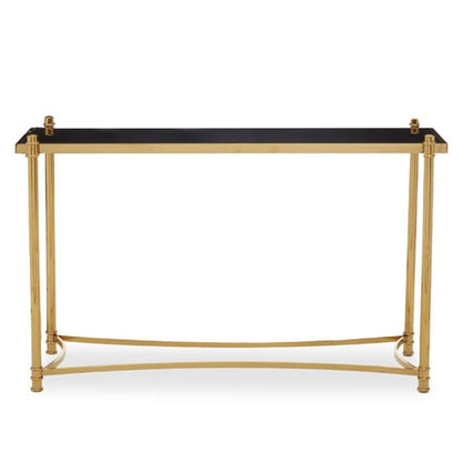 Orion Black Glass Top Console Table With Gold Metal Frame