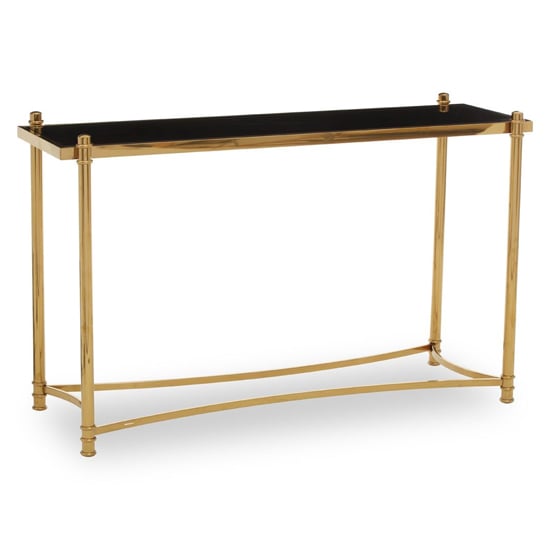 Orion Black Glass Top Console Table With Gold Metal Frame