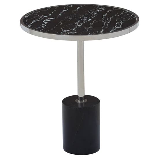 FURCO Black Marble and Chrome Pedestal Side Table