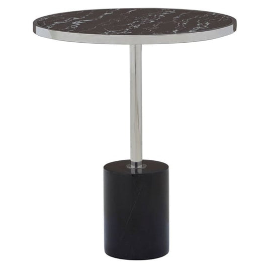 FURCO Black Marble and Chrome Pedestal Side Table