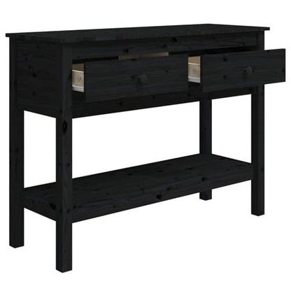 Orsin Pine Wood Console Table With 2 Drawers In Black