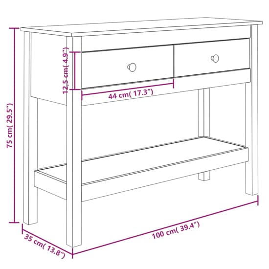 Orsin Pine Wood Console Table With 2 Drawers In Black