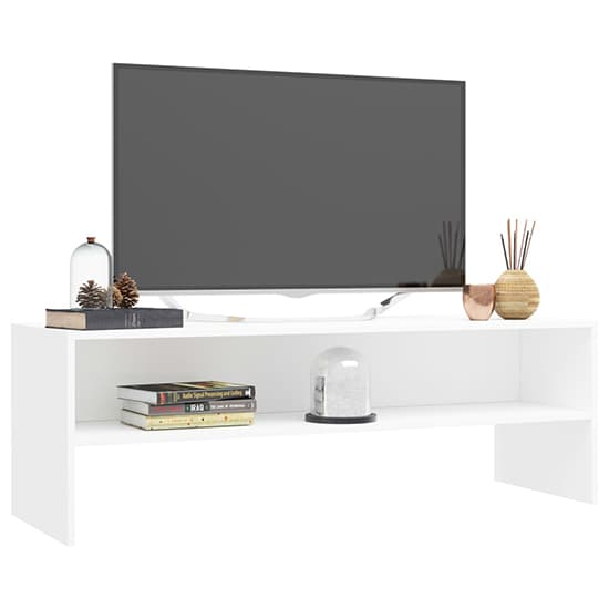 FURCO Orya White Wooden TV Stand with Storage Shelf for Living Room