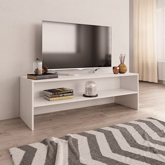 FURCO Orya White Wooden TV Stand with Storage Shelf for Living Room