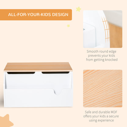 HOMCOM ooden Kids Toy Box Children Storage Chest Organiser Book Slot Safety Hinge Playroom Furniture White